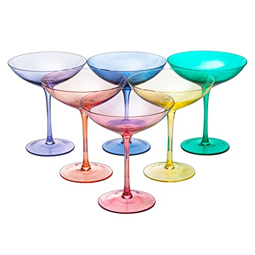 The Wine Savant Colored Vintage Glass Coupes 12oz Colorful Cocktail, Martini & Champagne Glasses, Prosecco, Mimosa Glasses Set, Cocktail Glass Set, Bar Glassware Luster Glasses (6, Multicolored) - 6 Count (Pack of 1) - Multicolor