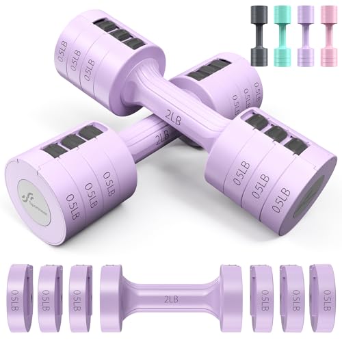 Adjustable Dumbbells Hand Weights Set: Sportneer 1 Pair 4 6 8 10lb (2-5lb Each) Free Weights Fast Adjust Dumbbell Weight Set of 2 for Women Men Home Gym Workout Strength Training Equipments - Purple