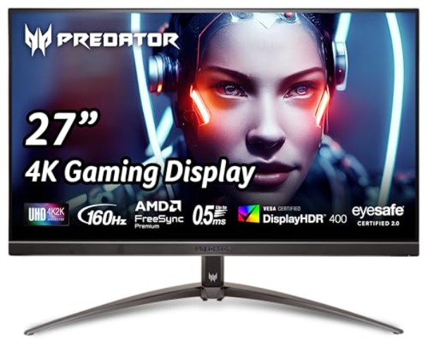 Acer Predator XB273K 27" 4k Gaming Monitor | AMD FreeSync Premium | ZeroFrame Design | 160Hz Refresh | Up to 0.5ms Response | Height, Tilt, Swivel, Pivot Adjust | HDR 400 | 1 x DP 1.4 & 2 x HDMI 2.1 - UHD - 27-inch