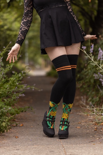 Botanical Nouveau Thigh High Socks | Yellow Daffodil