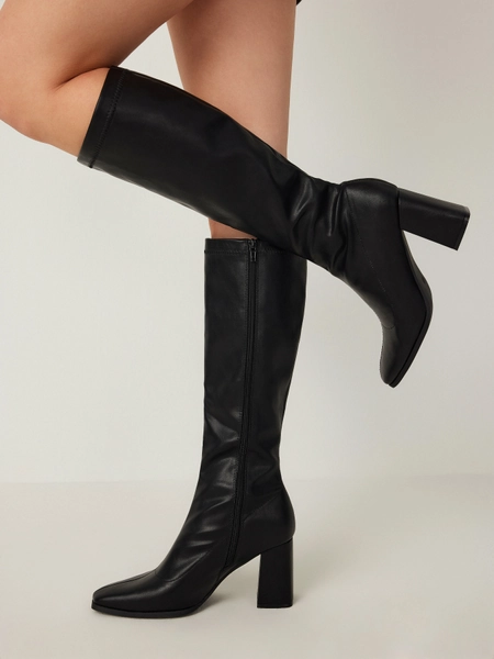 Cider | Basic Chunky Heeled Leather Knee High Boots