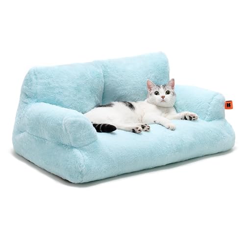 Pet Couch Bed, Washable Cat Beds for Medium Small Dogs & Cats up to 25 lbs, Dog Beds with Non-Slip Bottom, Fluffy Cat Couch, 26×19×13 Inch - Blue