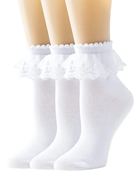 SEMOHOLLI Women Ankle Socks,Pearl Lace Ruffle Frilly Comfortable No-Show Cotton Socks Princess Socks Lace Socks