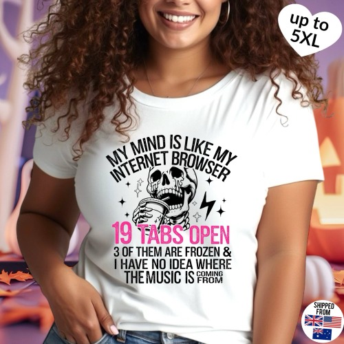 19 tabs open, Softstyle T-Shirt, Halloween, funny quote, mental health, up to 5XL - XL / White