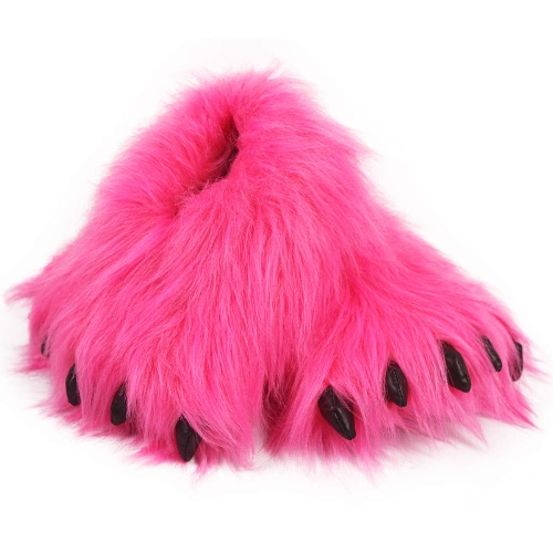 Cute Fuzzy Animal Paw Slippers Fluffy Animal Claw Slippers Soft Funny Monster House Shoes for Adults Women for Halloween Christmas Birthday Kids Winter Warm Bedroom Home Indoor Outdoor for Women - 7.5 Women/6 Men - Pink