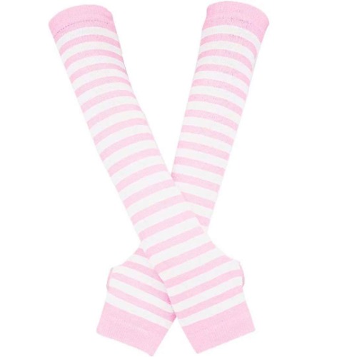 CENAST Women Long Fingerless Gloves Knitted Arm Warmers Thumbhole Stretchy Gloves - Pink White