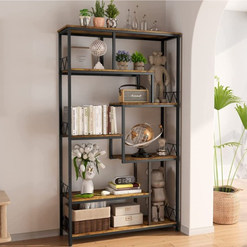 Gizoon 71” Industrial Bookshelves for Storage, Tall Display Etagere 8-Shelves for Bedroom, Metal Frame Staggered Bookcases for Bedroom, Living Room, Home Office, Retro - Retro