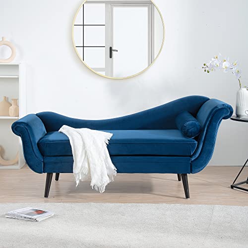 NITYASUNDARA Tufted Chaise Lounge Chair，Modern Velvet Chaise Lounge Indoor，Victorian Chase Lounge，Living Room Sleeper Chair (Dark Blue) - Dark Blue