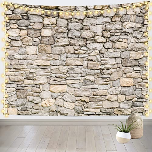Loccor Stone Wall Tapestry 180 x 120 Inches Extra Large Vintage Brick Rock Stones Wall Tapestry Grey Rock Castle Stonewall Backdrop Wall Hanging Polyester Print for Bedroom Living Room Dorm Home Decor - 179" x 118" - T1-Brick-06
