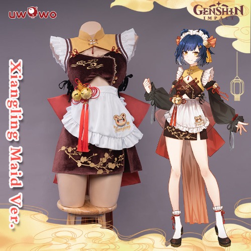 Exclusive authorization Uwowo Game Genshin Impact Fanart Xiangling Maid Ver Cosplay Costume | 【Pre-sale】S