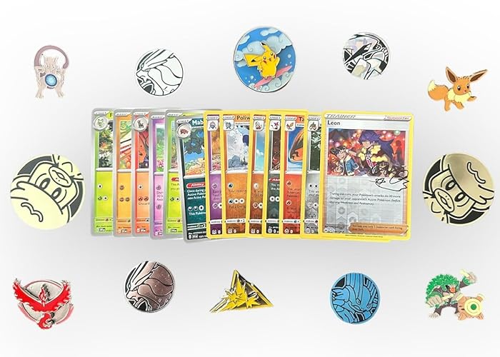50 Assorted Pokemon Card Pack Lot - Foils, Rares, Random Pin, Collectible Coin