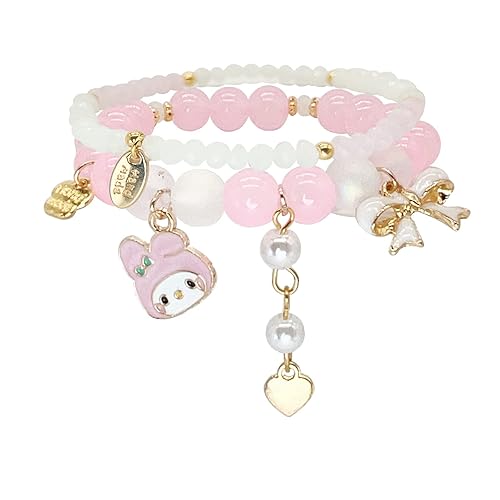 CJIAYUJEW Cute Bracelet Crystal Pearl Bracelet, Anime Elastic Stretch Crystal Bead Bracelet Lovely Cartoon Elastic Beaded Bracelets for Women - H - adjustable