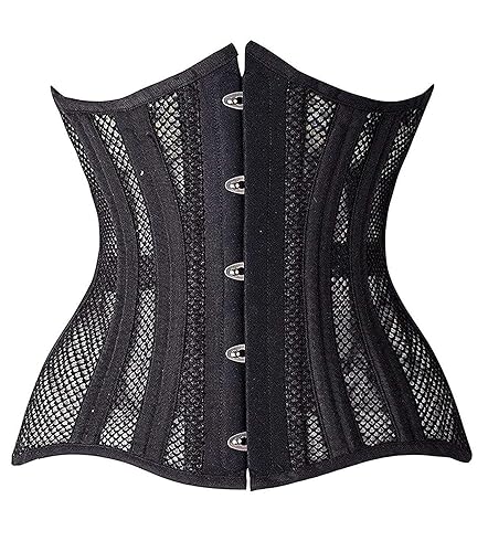 SHAPERX Women 24 Double Steel-Boned Longline Heavy Duty Waist Training Corsets Shaper - Medium - Black Mesh