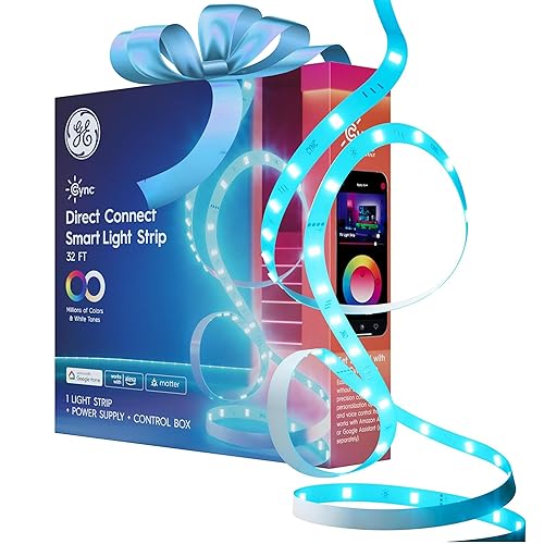 Cync GE Smart LED Strip Light, Color Changing Room Decor LED Light Strip, Works with Alexa and Google Home, Matter Compatible, LED Lights for Bedroom, Millions of Colors, Christmas Gift Idea, 32 Feet - 32 Feet