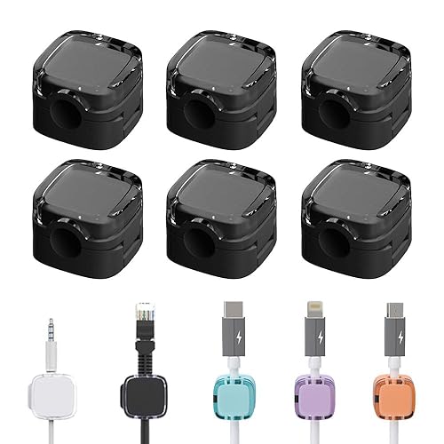 6 Pack Charging Cable Magnetic Cable Organizer Storage Holder, 2024 New Cord Organizer Magnetic Cable Management Clips, Phone USB Charging Cable Storage Holder Strong Adhesive Wire Holder (Black) - Black