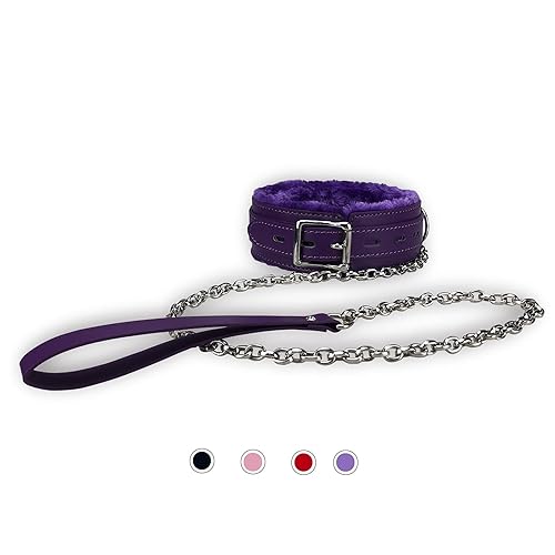 JOYMIN PU Leather Gothic Choker Collar with Long and Durable Detachable Leash Chain Adjustable Pet Collar Necklace, Purple - Purple
