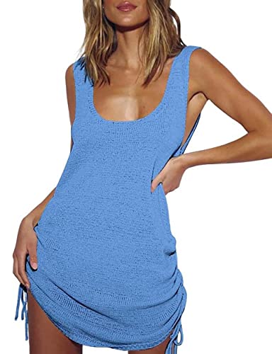 Bsubseach Vestido de Chaleco Ganchillo de Playa de Verano Cubre Bikini para Mujer - D-azul