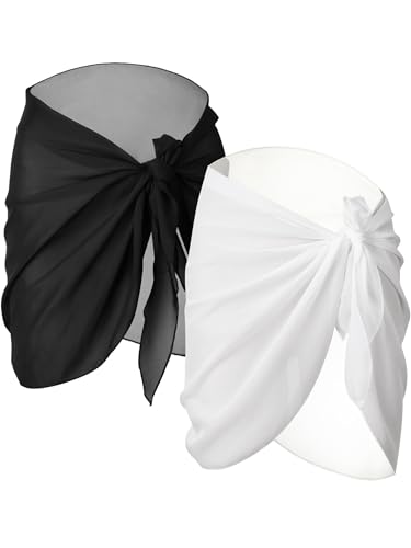 Chuangdi Pareo de 2 piezas para mujer, cubierta de traje de baño, falda de playa, traje de baño, cubierta de bikini para traje de baño - S - Negro, Blanco