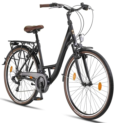 Licorne Bike Violetta Premium City Bike en 24,26 y 28 pulgadas - Bicicleta para niñas, niños, hombres y mujeres - 21 velocidades - Bicicleta holandesa - Negro - 28.0 Pulgadas