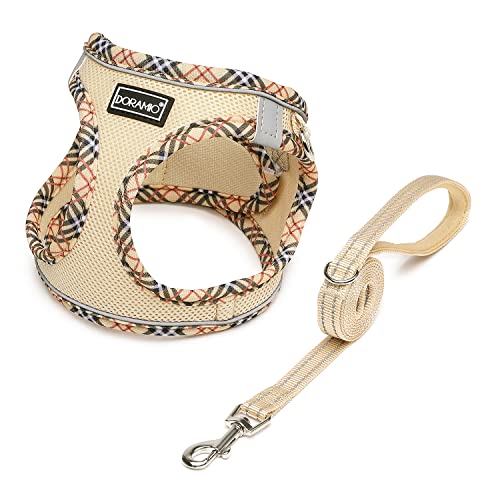 DORAMIO Arnés Perro Pequeños, Arnés Antitirones Reflectante Cómodo Transpirable Arneses Chaleco para Perros Pequeños Mediano Gatos, Cachorros (S, Beige) - S - Beige