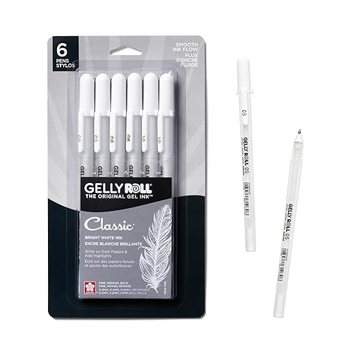 SAKURA Gelly Roll Gel Pens - Fine, Medium & Bold Tip Ink Pens for Journaling, Art, or Drawing - For Art Gifts, Holiday Gifts & DIY Projects - Classic White Ink - 05/08/10 Assorted Tip Sizes - 6 Pack - 1 Count (Pack of 6) - Assorted Point Sizes