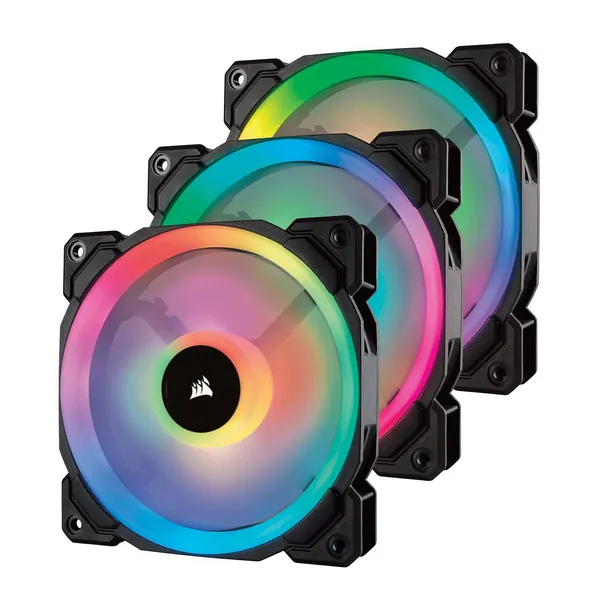 Corsair iCUE LL120 RGB LED PWM (16 Independent RGB LED, 120mm Fan Blade, 600 RPM to 1,500 RPM, Low-Noise Operation) with Lighting Node PRO (3 Pack) - Black