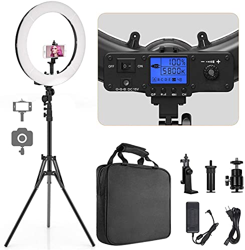 Pixel Ring Light, 19" Bi-Color LCD Display Ring Light with Stand, 55W 3000-5800K CRI≥97 Light Ring for Vlogging Selfie-Portrait Live Stream Video Photography Shooting
