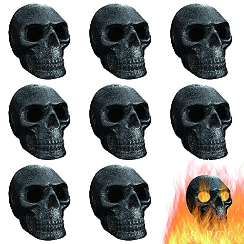 Imitated Human Skull Gas Log for Indoor or Outdoor Fireplaces, Made of Metal, Durable for More Than 10 Years，Fire Pits Halloween Decor Skull Charcoal (Fireproof)(Refractory) (8 PCS) - 8
