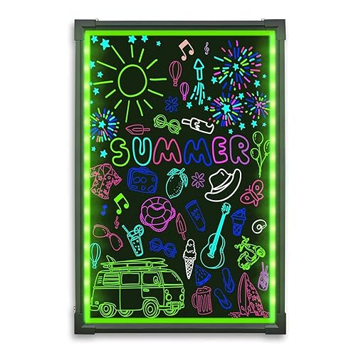 Hosim LED Message Writing Board, 24" x 16" Illuminated Erasable Neon Effect Restaurant Menu Sign with 8 Colors Markers, 7 Colors Flashing Mode DIY Message Chalkboard for Kitchen Wedding Promotions - Colorful 24x16"