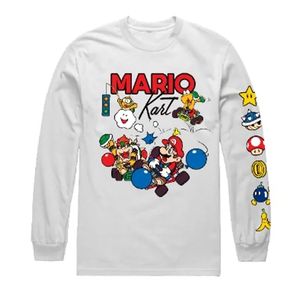 Mario Kart Characters Racing & Sleeve Hit with Mystery Items, Graphics White Long Sleeve T-Shirt 