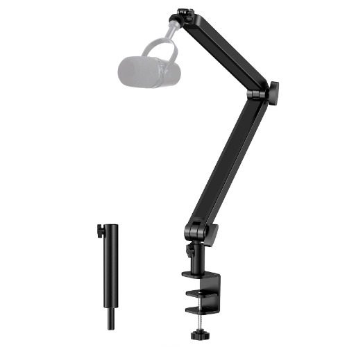 YOUSHARES Boom Arm Mic Stand, Upgraded Heavy Duty Mic Arm with Extension Tube for Microphone and Most USB Mic, Flexible Mic Boom Arm Desk Mount Great for Gaming and Streaming (Black) - Black