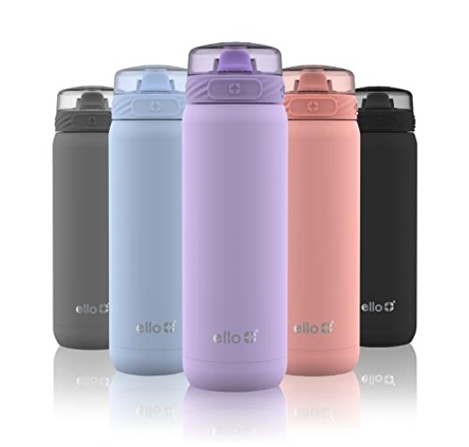 Ello Cooper Stainless Steel Water Bottle with Straw and Carry Handle, Double Walled and Vacuum Insulated Metal, Leak Proof Locking Lid with Soft Silicone Spout, Reusable, BPA Free, 22oz, 32oz, 40oz - Lilac - 40oz