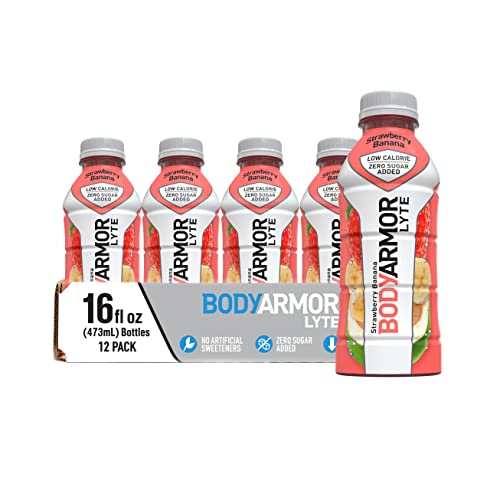 BODYARMOR LYTE Sports Drink Low-Calorie Sports Beverage, Strawberry Banana, Coconut Water Hydration, Natural Flavors With Vitamins, Potassium-Packed Electrolytes, Perfect For Athletes, 16 Fl Oz (Pack of 12) - Strawberry Banana - 16 Ounce (Pack of 12)