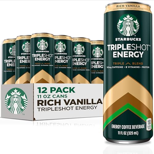 Starbucks Tripleshot Coffee Energy Drink, Rich Vanilla, 11 fl oz Cans (12 Pack), Triple Blend, 165mg Caffeine, B Vitamins, Protein, Iced Coffee - Vanilla - 11 Fl Oz (Pack of 12)