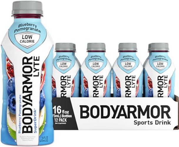 BODYARMOR LYTE Sports Drink Low-Calorie Sports Beverage, Blueberry Pomegranate, Coconut Water Hydration, Natural Flavors With Vitamins, Potassium-Packed Electrolytes, Perfect For Athletes, 16 Fl Oz (Pack of 12) - Blueberry Pomegranate - 16 Ounce (Pack of 12)