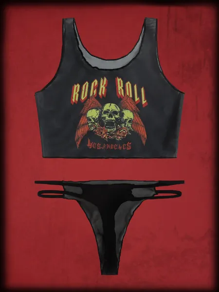 ROMWE Grunge Punk Skull Print Lingerie Set