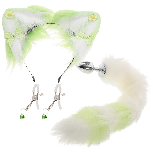 Abaodam Fox Animal Costume Set Fur Fox Ear Headband Furry Tail Plug and Clips Set for Women Cosplay Costumes Party Game