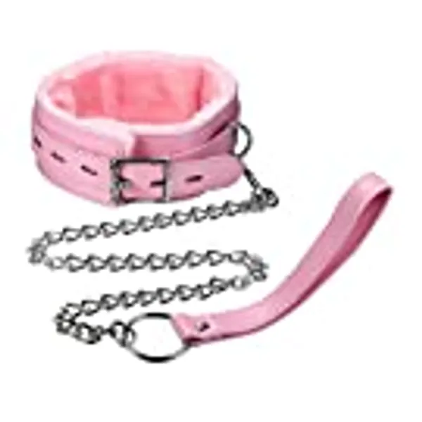 Milacolato 1PCS Plush Leather Collars Choker with Chain Detachable Leash Rope Cosplay Couple Jewelry for Women Men(Black, Pink, Purple, Red)