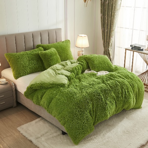 Uhamho Luxury Fluffy 1PC Solid Duvet Cover Faux Fur Plush Shaggy Quilt Cover Velvet Bedspread Zipper Closure, No Pillow Sham, No Comforter (Apple Green, Queen) - Apple Green - Queen
