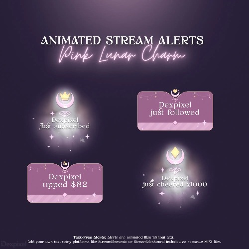 Lunar Charm Pink Celestial Animated Stream Alerts