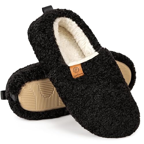 EverFoams Women’s Soft Curly Full Slippers Memory Foam Lightweight House Shoes Cozy Loafer with Polar Fleece Lining - 8.5 - Black