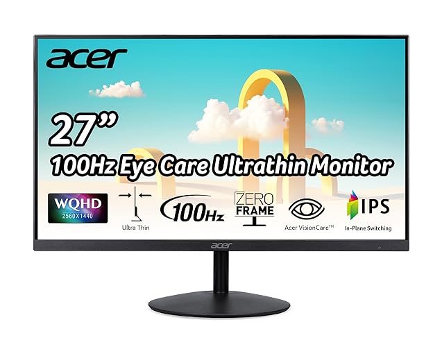 Acer SB272U Ebiip 27" WQHD 2560x1440 IPS Zero-Frame Gaming Office Monitor | AMD FreeSync Technology | Ultrathin Stylish Design | 100Hz | 1ms VRB | Low Blue Light | Display Port & 2 x HDMI 2.0 Ports - Monitor - 27-inch WQHD