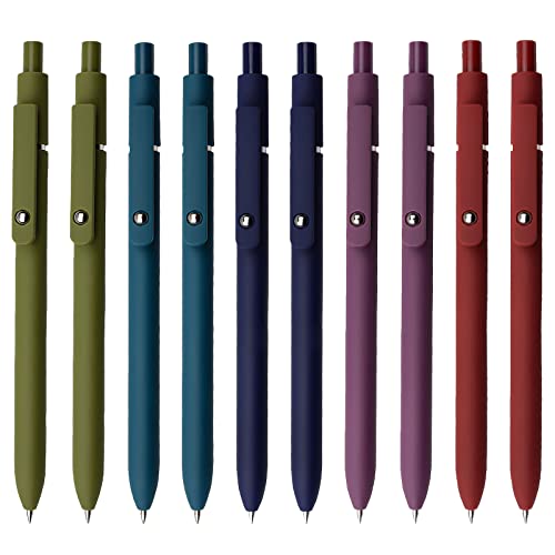 UIXJODO Gel Pens, 10 Pcs 0.5mm Black Ink Pens Fine Point Smooth Writing Pens with Silicone Grip, High-End Series Metal Clip Retractable Pens for Journaling Note Taking (10 Pcs Vintage) - 10 Pcs Vintage