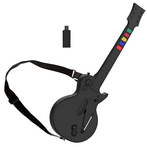 NBCP PC Guitar Hero Controller, Wireless PS3 Guitar Hero with Dongle for PC,Playstation 3 Guitar Hero Rock Band Would Tour Clone Hero Games - Black - Black
