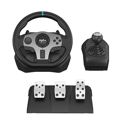 PXN PC Steering Wheel, V9 Universal Usb Car Sim 270/900 Degree Race Steering Wheel with 3-Pedals and Shifter Bundle for PC, Xbox One, Xbox Series X/S, PS4, PS3, Switch (Black) - Black