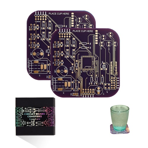 Coasters for Drinks in PCB-Design Black Coasters Decor with Immersion Gold Circuit Board Coasters for Coffee Table Gamer Bar Office Cute Stuff for Boyfriend Geeky Engineer Dad Men (2 x Purple/Pack) - 2 X Purple/Pack