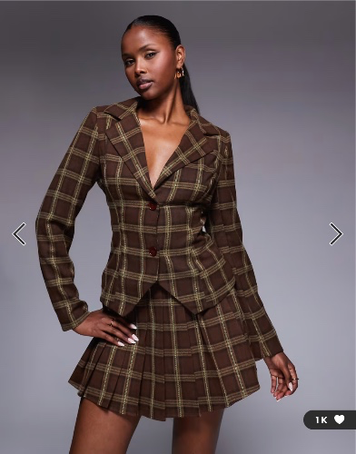 Kaiia exclusive 90s heritage check fitted blazer in brown - part of a set | ASOS