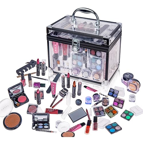 SHANY Carry All Trunk Makeup Train Case with Re-usable Aluminum Makeup Storage Case. Non Toxic Color Make up Set with Eye palettes, Blushes,Makeup Powders, Manicure, Pedicure and Makeup Brushes. - BLACK
