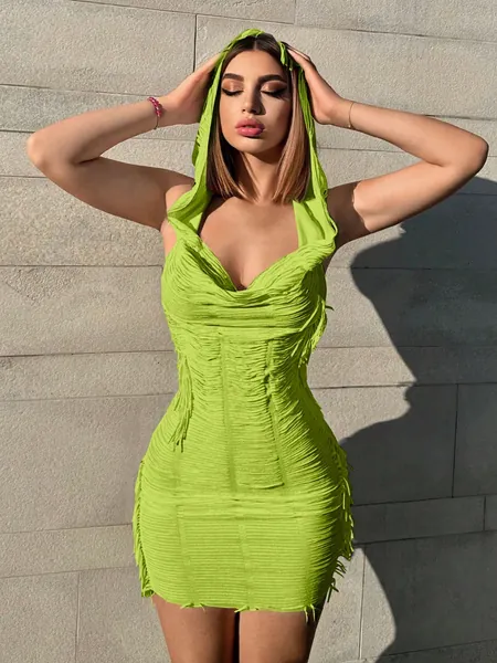 SHEIN SXY Draped Hooded Fringe Side Bodycon Dress