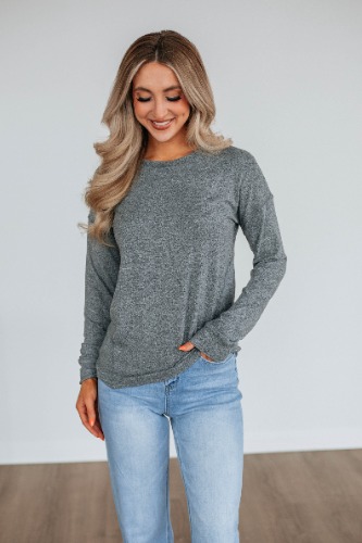 Laura Long Sleeve Top - Heather Grey | Small